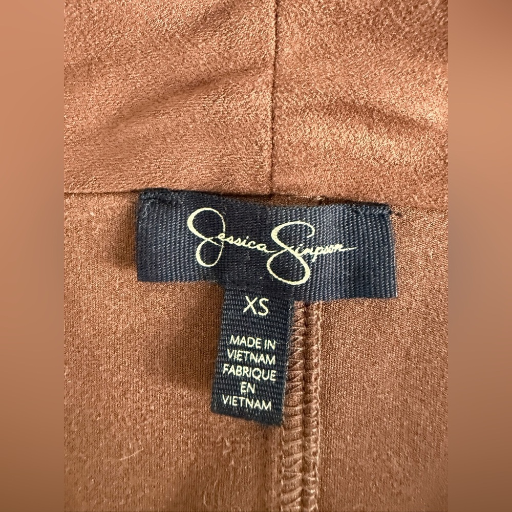 Jessica Simpson Fiona Faux Suede Moto Jacket XS Cognac Brown Asymmetrical Zip - Picture 8 of 10